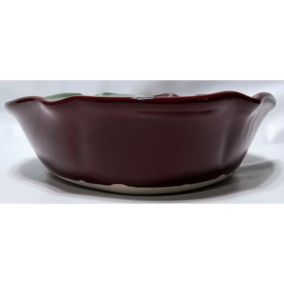 KENT FOLLETTE Pottery Oval Casserole/Serving Dish Cranberry/Green EUC - Picture 3 of 10